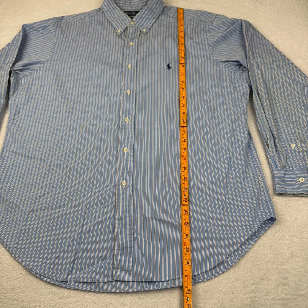 Ralph Lauren Button Down Mens 17 34/35 Blue White Striped Classic Fit Shirt
